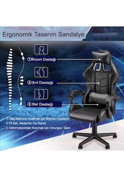 Gri Desen Oyuncu Koltuğu Çok Fonksiyonlu Oyun Sandalyesi Deri