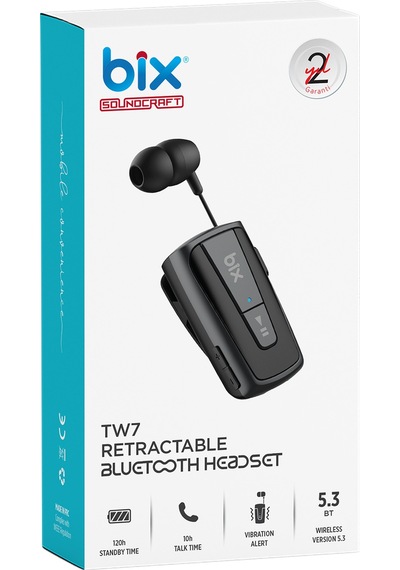 Bix Soundcraft TW7 Makaralı Çekilebilir Klipsli Bt 5.3 Kulaklık