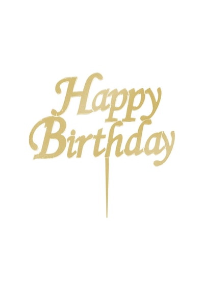 Gold Altın Rengi Happy Birthday Yazılı Ayna Pleksi Pasta Üstü Süs