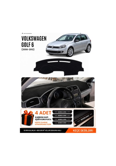 Volkswagen Golf 6 2008-2012 Uyumlu Torpido Örtüsü, Torpido Kılıfı - Siyah Gri