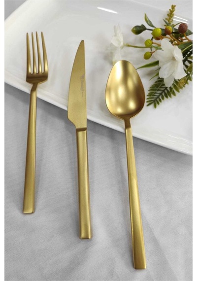 18 Parça Mat Gold Titanyum Çatal  Kaşık Seti Çok Renkli