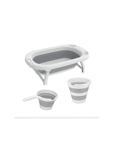 Omnipazar Ak-779 Katlanır Bebek Yıkama Banyo Küvet 3'lü Set Beyaz-gri