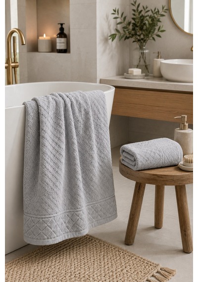 Kristal 2 Li Banyo Havlu Seti 50 90 Baş Havlusu + 90 150 Banyo Havlusu - Gri