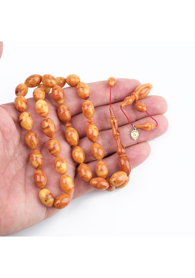 Sıkma Kehribar Alman Numaralı Çubuk Usta İşi İmzalı Beyzi Kesim 8.5x13mm Tesbih