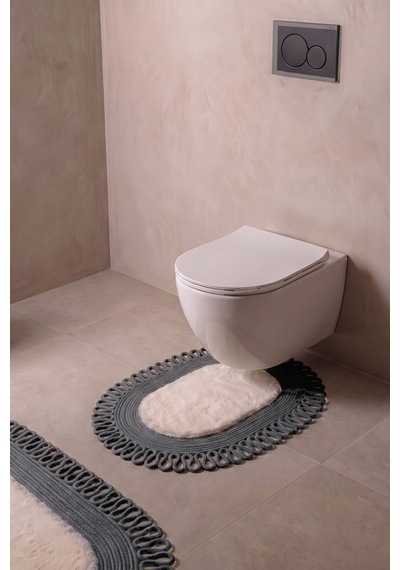 Banyo Paspası Takımı 60x100+40x60 Cm Dış Trikot Bej & Antrasit Gri
