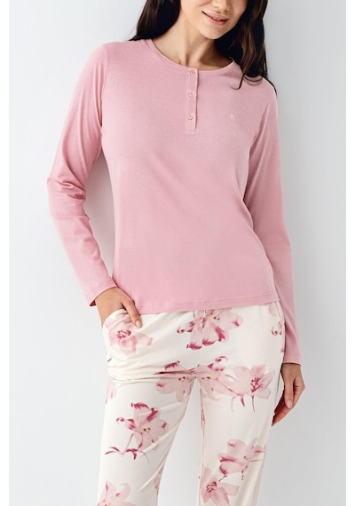 Pierre Cardin Paris Kadın Gül Desenli Modal Pamuklu Düğmeli Uzun Kollu Pijama Takım Gül