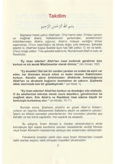 İmam Ahmed B. Hanbel'in Akide Fetvaları / Ebu Muaz Seyfullah E...