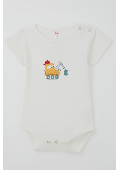 Breeze Erkek Çocuk Çıtçıtlı Kısa Kollu Zıbın Body Şapkalı Sevimli İş Makinesi Baskılı 1-3 Yaş , Ekru