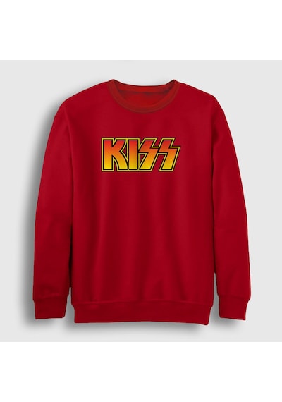 Presmono Unisex Logo Kiss Sweatshirt Kırmızı