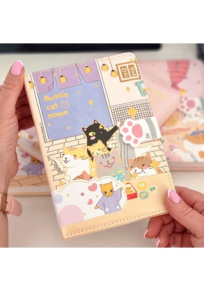 Bakgelal Sevimli Kediler Tasarımlı Kedi Patili Manyetik Klipsli Renkli İç Sayfalı Hediyelik Defter Ve Günlük - 9095879428568 Çok Renkli