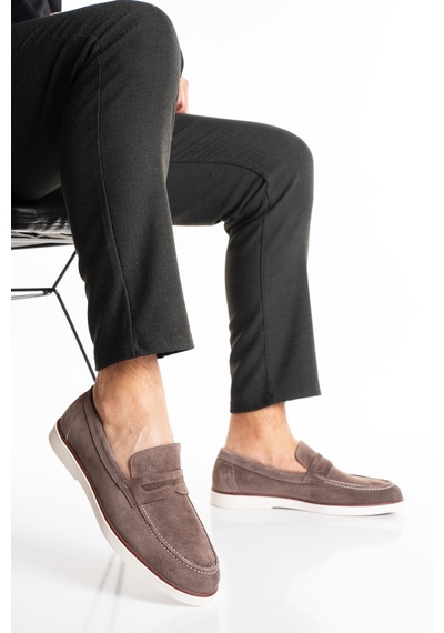 Fame Step Hakiki Deri Erkek Loafer Ayakkabı Süet Günlük Rahat Casual Mokasen Siena Vizon