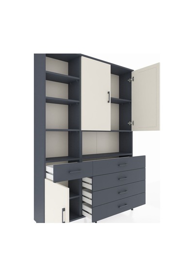 Arges Dolap 8 Raflı 5 Çekmeceli 3 Kapaklı 132x30x195 Antrasit-aytaşı/antrasit Aytası/antrasıt