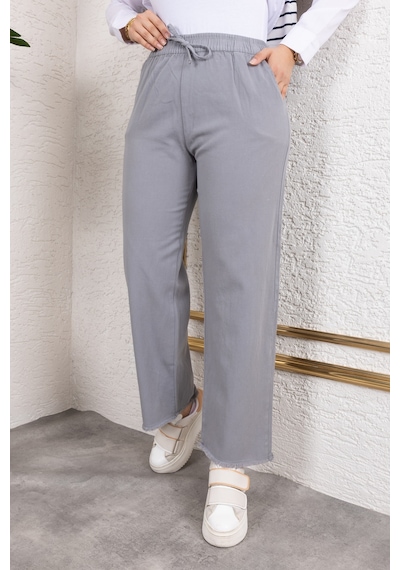Nevayla Moda Beli Lastikli Keten Pantolon - Gri / A0104 Gri
