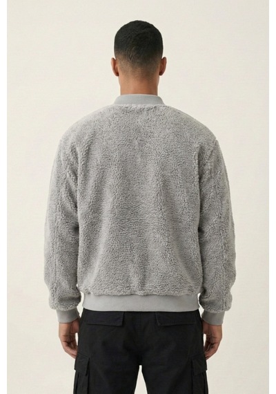 Genius Store Erkek Mont Peluş İçi Astarlı Oversize Geniş Kalıp Sherpa Kuzu Kumaş Spor Mont Gri