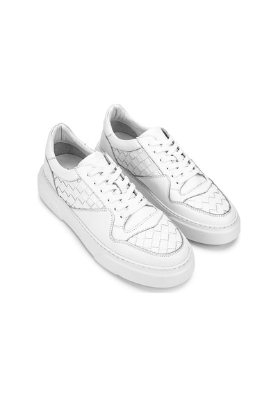 Tamer Tanca Erkek Hakiki Deri Beyaz Sneakers & Spor Ayakkabı 04 268 Erk Ayk Y25 Beyaz Dr/orgu Beyaz