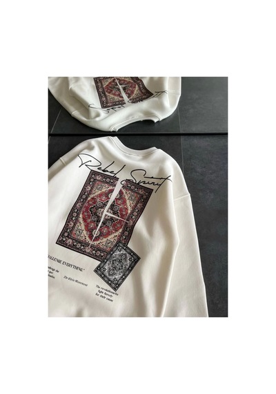 Butik İstanbul Bisiklet Yaka Baskılı Sweatshirt - Beyaz