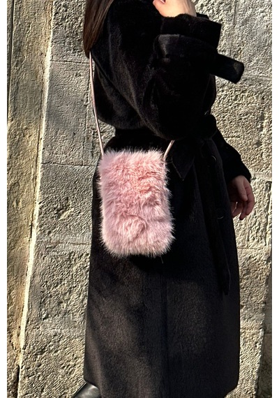 Mollycrush Kadın Askılı Peluş Pembe Çanta Kürk Postacı Model Toz Pembe
