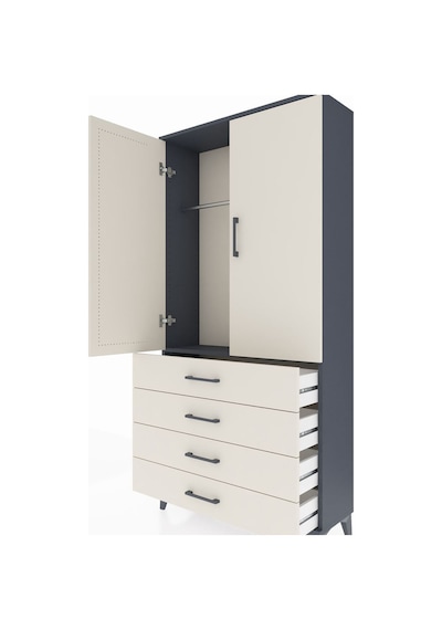 Arges Dolap Tek Raflı 4 Çekmeceli Tek Askılı 88x30x182 Antrasit-aytaşı Antrasit