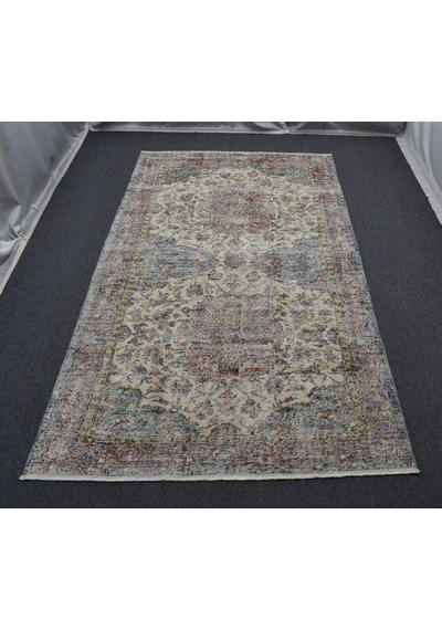 Zehra Abla Halı Vintage 4m2 El Dokuma Dekoratif Çift Göbekli Yün Halı 7156 Çok Renkli