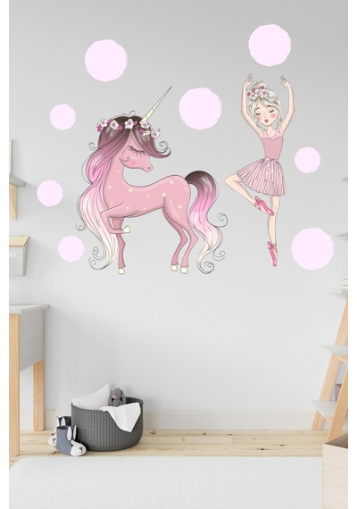 Crevidi Dans Eden Balerin Ve Unicorn Çocuk Odası Stickeri (508940151)