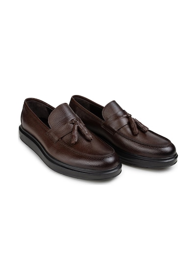 Deery Hakiki Deri Kahverengi Püsküllü Comfort Loafer Kahverengi