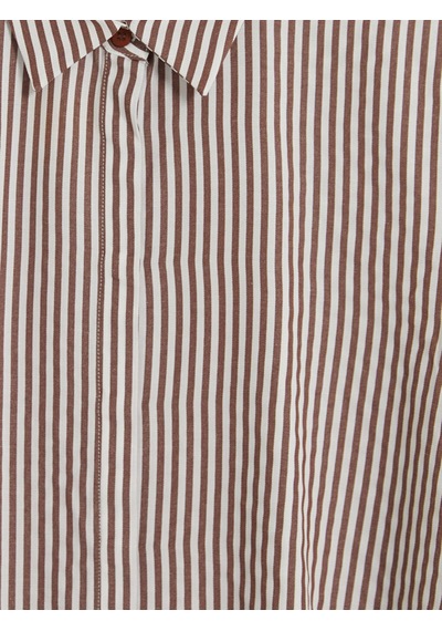 LC Waikiki Lc Waıkıkı Kahverengi Çizgili Poplin Kadın Gömlek Tunik