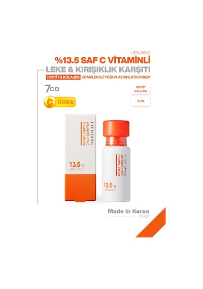 %13.5 Saf C Vitamini & Peptit Leke & Kırışıklık Karşıtı Yoğun Aydınlatıcı Ton Eşitleyici Krem 15 Ml