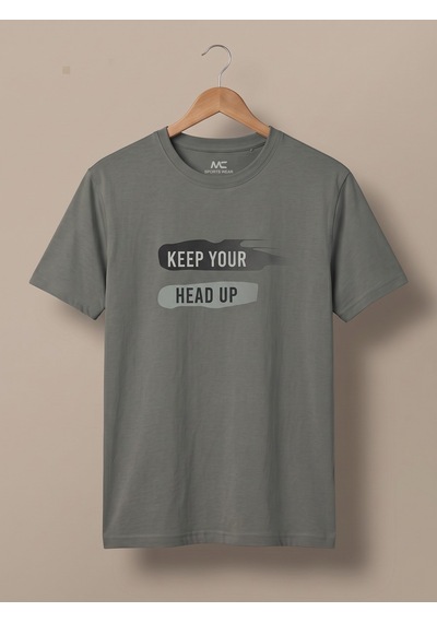 Maccali Erkek Haki Keep Your Head Up Baskılı Bisiklet Yaka Bol Kesim Tişört