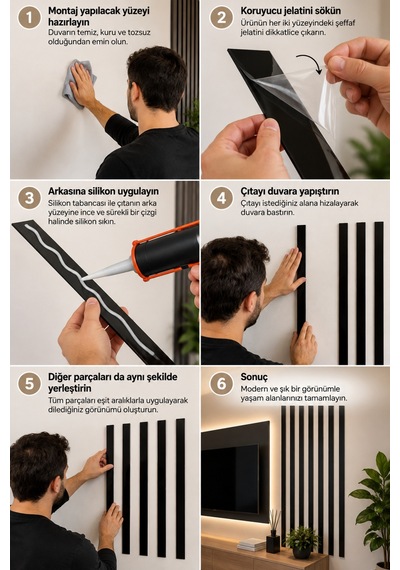 5 Adet Siyah Pleksi Duvar Çıtası 5 X 50 Cm 2,8 Mm Modern İskandinav Dekoratif Duvar Çıtası Parlak Siyah