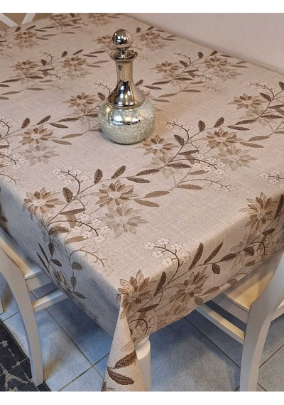 Simli Keten Dokulu Pvc Masa Örtüsü 24keteno1 Kahve