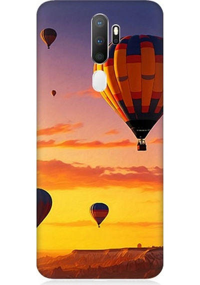 Oppo A5 2020 Uyumlu Gün Batımında Balonlar Desenli Silikon Kılıf Çok Renkli