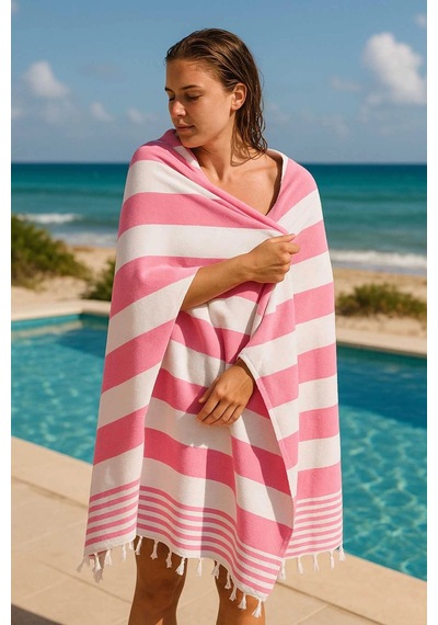 Mimoza Unisex Peştemal Plaj Havlusu 100x180 Cm %100 Pamuklu Soft Pembe-açık Pembe Çok Renkli