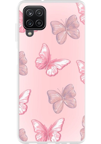 Samsung Galaxy A22-m22-m32 Uyumlu Pembe Kelebekler Baskılı Silikon Kılıf Renkli