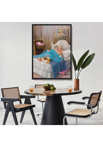 Çerçeveli Dianne Denge'in Kedi Sever Yaşlı Kadın Mutluluğun Resmi Tablosu-6383