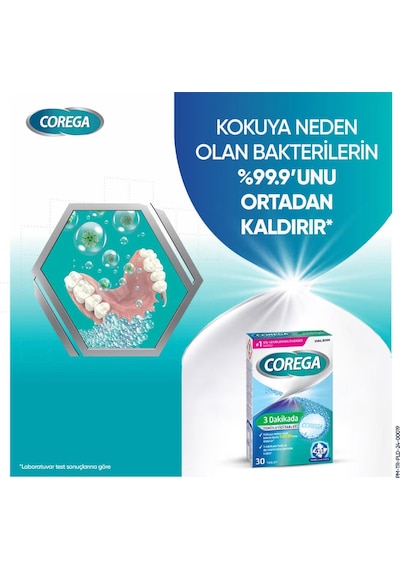 Corega 3 Dakikada Temizleyici 30 Tablet 3 Adet + Corega Protez Diş Saklama Kutusu