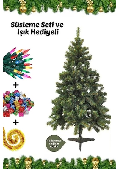 Süsleme Seti Yılbaşı Çam Ağacı Renkli Işığı Ve Yeni Yıl Süsleri Noel Paketi 180 Cm 330 Dal