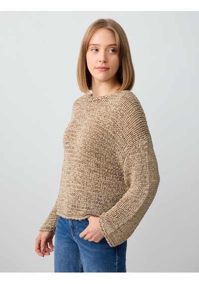 Jimmy Key Jimmy Key Bej Uzun Kollu Kayık Yaka Ajurlu Triko Kazak 5sw134085125
