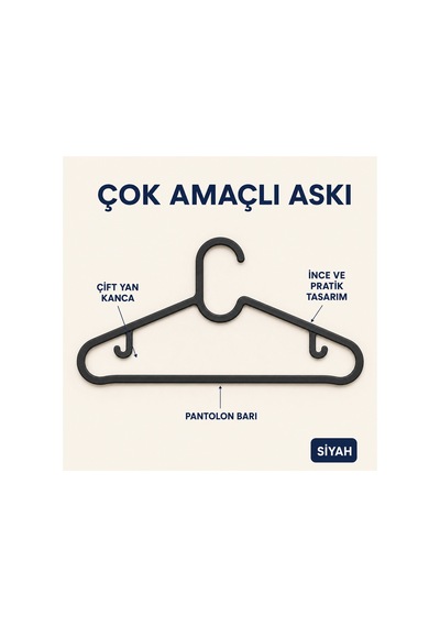 Evi Ev Gereçleri 30 Lu Çok Amaçlı Elbise Askısı Çift Yan Kancalı Pantolon Ve Elbise Askısı 38 Cm Siyah