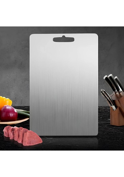 Gkd Üst Kalite Kalın Paslanmaz Çelik Metal Kesme Tahtası 23x34 Cm Büyük Boy ,yapışkan Silikon Ayaklı Gri
