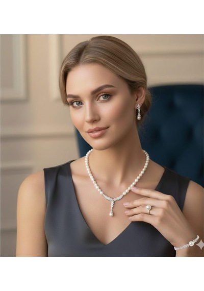 925 Ayar Papatya Silver Gerçek Kültür İncisi Set.rose.gold.rodaj Gümüş
