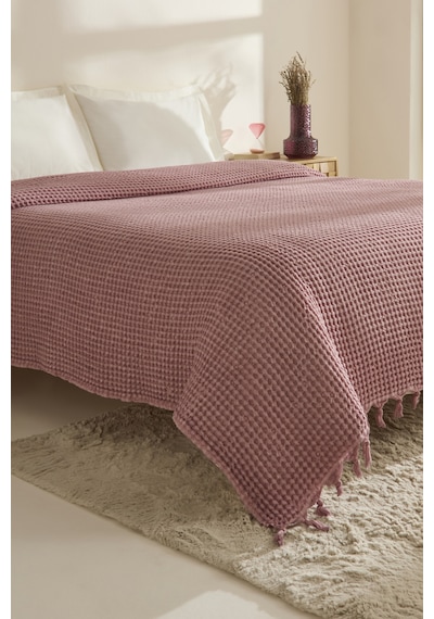 Karaca Home Mady %100 Cotton Waffle Çift Kişilik Tek Pike Pembe Pembe