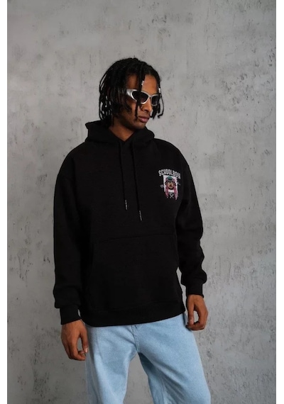 Veraura Lifestyle Erkek School Boy Baskılı Kapüşonlu Sweat - Siyah