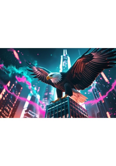 Kartal Fütüristik Bir Şehirde Neon Parıltı Stili 06 Çerçevesiz 50x30 Cm Pvc Tablo
