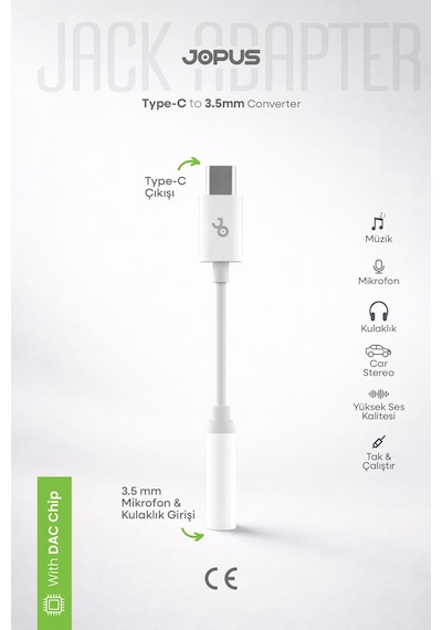 Aux Type-c To 3.5mm Jack Kulaklık Dönüştürücü - iPhone , Apple Uyumlu iPad  Ve Type-c Cihazlar İle Diğer