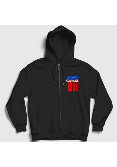 Presmono Unisex Blocks Gorillaz Fermuarlı Kapüşonlu Sweatshirt Siyah