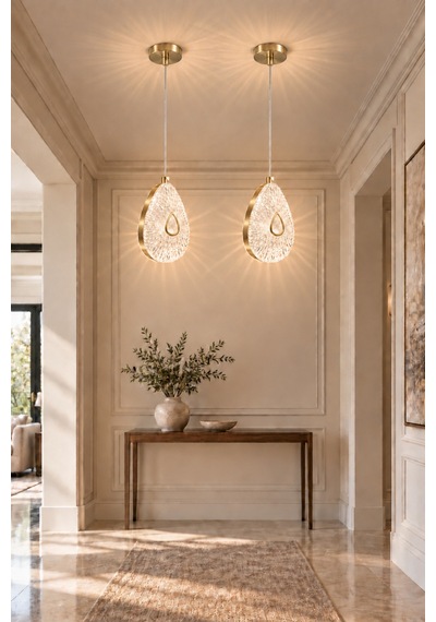 Sally Modern Tasarım Gold 3 Renk Sarı Günışığı Ve Beyaz - Ledli Banyo - Mutfak - Salon Ledli Sarkıt Avize 2 Adet Altın Altın
