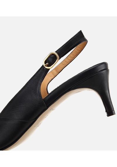 Hotiç Kadın Deri Siyah Gold Tokalı Arkası Açık Kısa Topuklu Stiletto