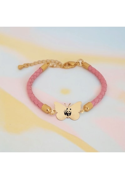 Archin Panda Temalı Kelebek Motifli 14 Ayar Altın Plakalı Doğal Pembe Derili Hediye Bileklik-429sembol Panda Archin Panda Temalı Kelebek Motifli 14 Ayar Altın Plakalı Doğal Pembe Derili Hediye Bileklik-429sembol Panda