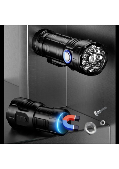 8+1 Led Şarjlı Çantalı Cree Q8 + Xpg Led Mıknatıslı El Feneri 7 Modlu Watton 623 Siyah