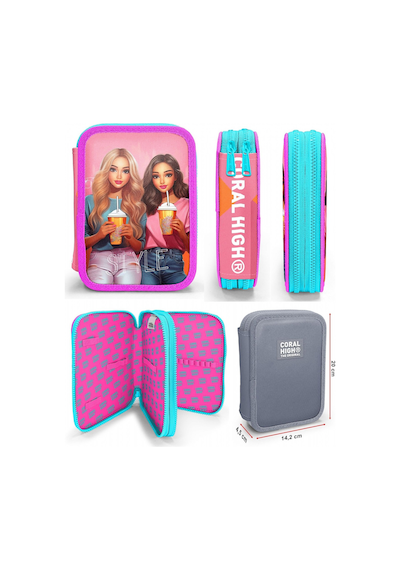Coral High Pembe Kırmızı Fashion Girl Kız Çocuk Okul Çantası Ve Organizer Kalemlik Seti 23669+11141 Pembe